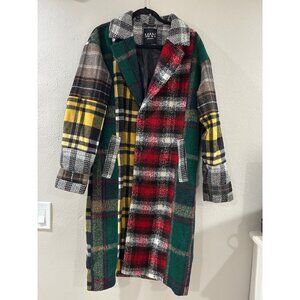 Man boohooman Plaid Patchwork Jacket colorful Long cardigan size small